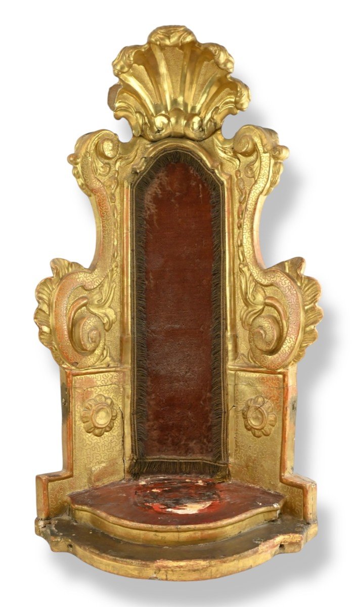 Niche d'Autel Ancienne En Bois Doré - Italie - 18ème Siècle